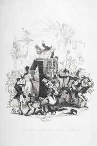 ウェラー氏は1837年に出版されたチャールズディケンズ（1812-70）による「The Pickwick Papers」のイラストからイプスウィッチの幹部を攻撃します。 作： Hablot Knight Browne